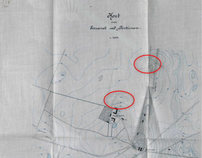 Fortunfortet. På kortudsnittet ses nederst punkt 142 umiddelbart nord for Dyrehavegaard og øverst punkt 154, lidt långere nord for Dyrehavegaard. Uddrag af kort fra Rigsarkivet.