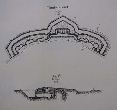 Tinghøj Batteri, Grundrids med tværsnit 1889. Ingeniørkorpset.